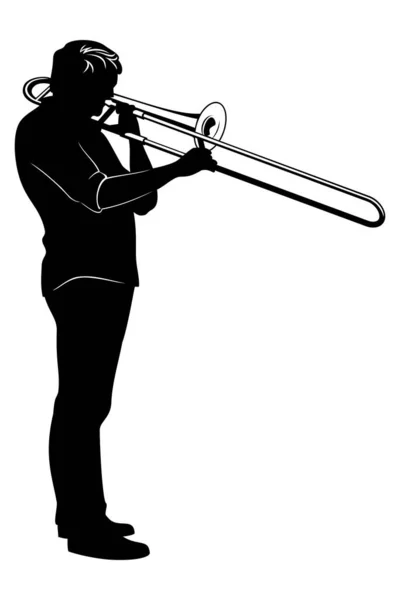 Silhouette Dell Uomo Che Suona Trombone Clipart Vettoriale Isolato Bianco — Vettoriale Stock
