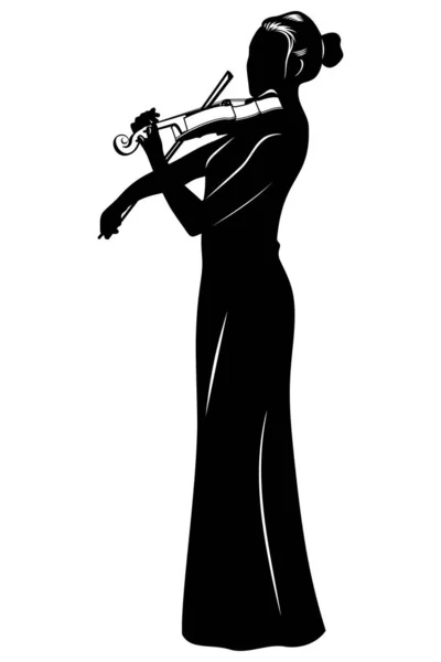 バイオリンを弾いている女性のシルエット 白色に隔離されたベクトルクリップ — ストックベクタ