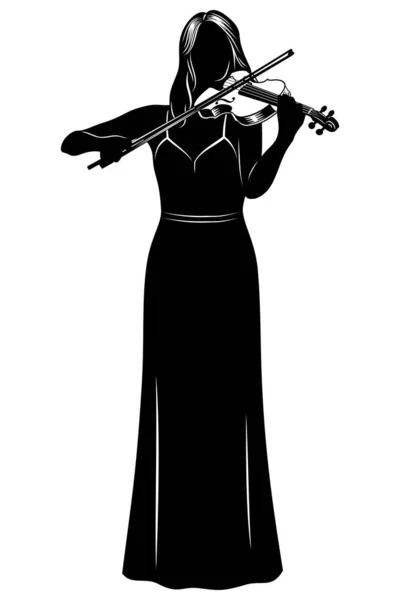 Σιλουέτα Του Κοριτσιού Που Παίζει Βιολί Διάνυσμα Που Απομονώνεται Λευκό — Διανυσματικό Αρχείο