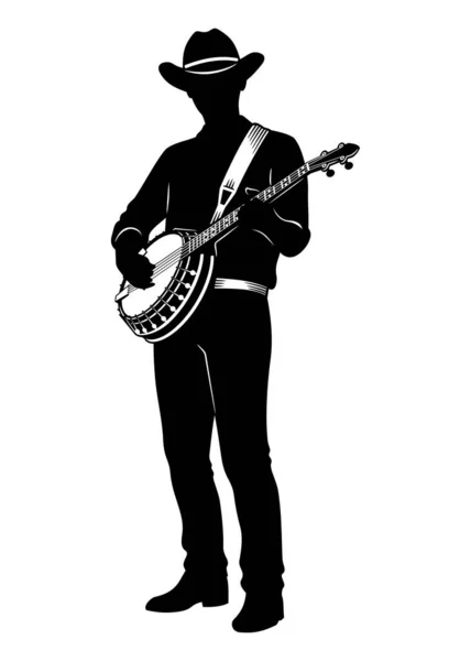 Silhouette Homme Jouant Sur Banjo Clipart Vectorielle Isolée Sur Blanc — Image vectorielle