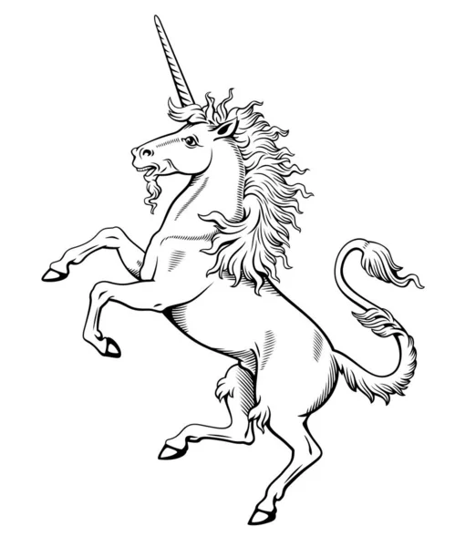 stock vector Heraldic Unicorn Salient. Ink style engraving vector clipart. All white parts available for coloring.