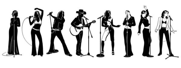 Chanteurs Silhouette Set Jazz Pop Rock Country Chanteurs Disco Cliparts — Image vectorielle