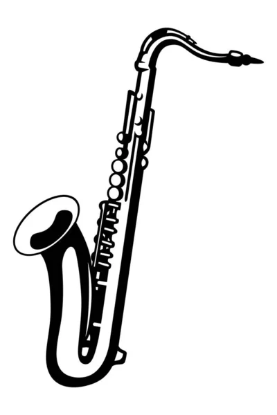 Саксофон Икона Музыкального Инструмента Контур Векторного Клипарта Изолирован Белом — стоковый вектор