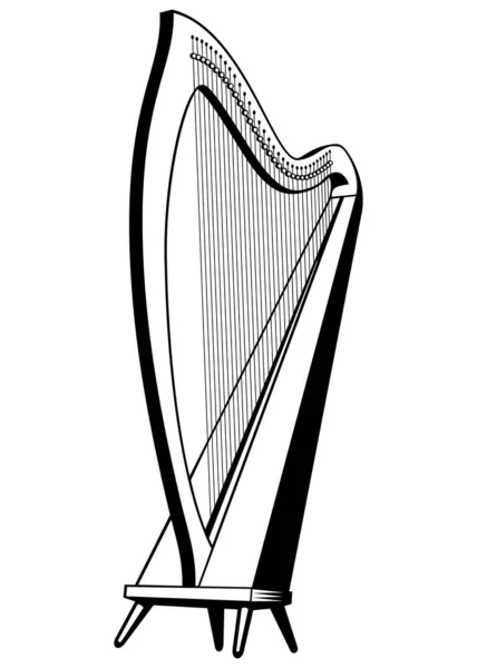 Harfe Musikinstrument Ikone Umrissvektorcliparts Isoliert Auf Weiß — Stockvektor