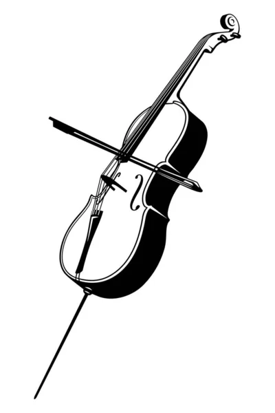 Violoncelo Ícone Instrumento Musical Esboço Clipart Vetor Isolado Branco — Vetor de Stock