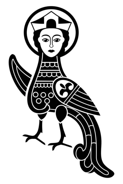 Silhouette Siren Paradise Bird Firebird Inglés Símbolo Popular Antiguo Clipart — Vector de stock