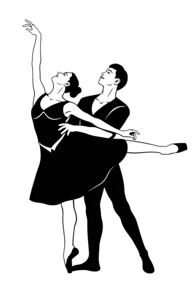 芭蕾舞团成员的轮廓 男男女女的古典芭蕾姿势 在白色上隔离的向量群 — 图库矢量图片