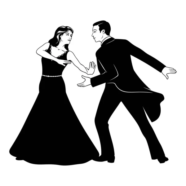 춤추는 실루엣 의상을 남녀가 수치는 물체입니다 부분에 분리되어 분사기 — 스톡 벡터