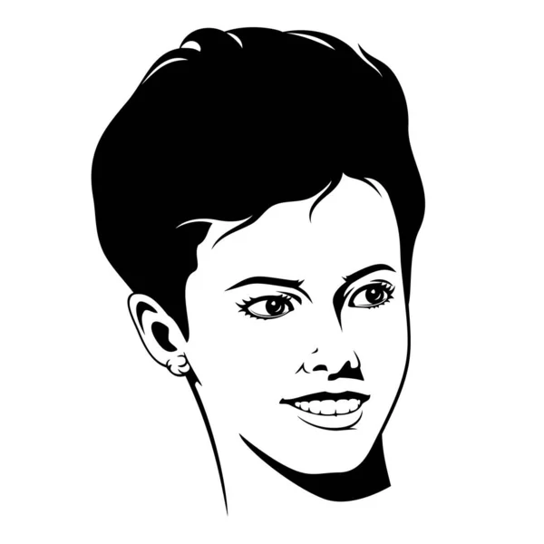Női Arc Sziluett Fekete Fehér Portré Egy Rövid Hajú Lányról — Stock Vector