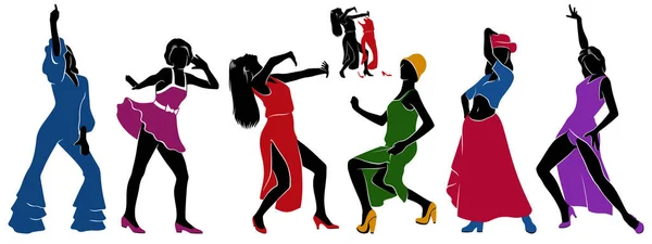 Kolekcja Tańczących Kobiet Sylwetki Izolowane Białym Wszystkie Części Koloru Mogą — Wektor stockowy