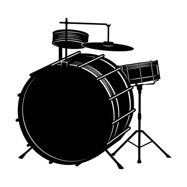 Retro Drum Kit Silueta Vektorové Klipy Izolované Bílém — Stockový vektor