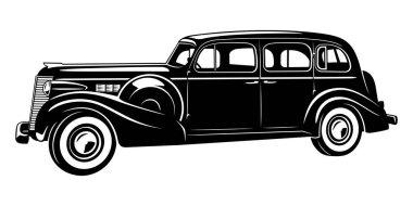 30 'ların klasik Vintage Car' ı. Vektör silueti beyaz üzerine izole edildi.