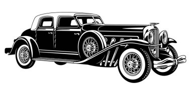 Lüks Vintage Retro Car. Vektör silueti beyaz üzerine izole edildi.