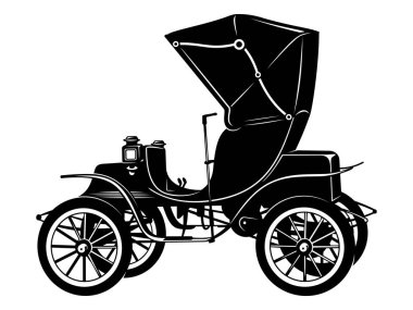 Eski model elektrikli araba. Vektör silueti beyaz üzerine izole edildi.