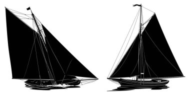 Yelkenli siluetleri. Şalopalar. Beyaz üzerine izole vektör klipleri.