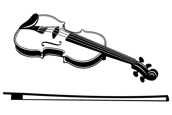 Keman ve yay. Müzik aleti simgesi. Taslak vektör clipart beyaz üzerinde izole.