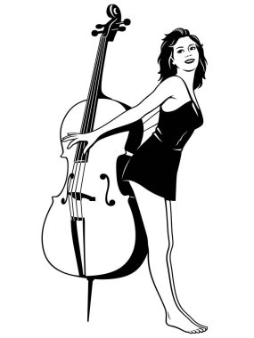 Çift Baslı Pin Up Girl. Siyah ve beyaz vektör iklimi beyaz üzerinde izole.