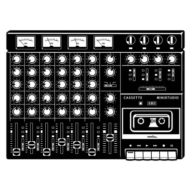 Taşınabilir Ses Kaseti Karıştırma Stüdyosu. Vektör ortamı beyazda izole edildi.