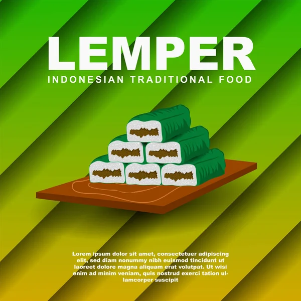Indonezyjska Tradycyjna Żywność Nazwie Lemper Ryż Gotowany Kurczakiem Środku Zawinięty — Wektor stockowy