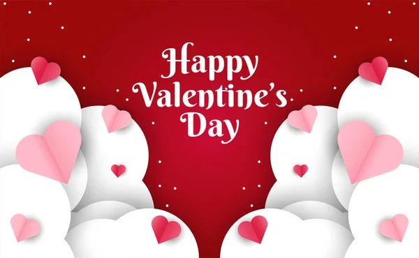 バレンタインデー特別グリーティングカードデザインポスターやバナー 雲と愛やハートアイコンと赤と白の色でヘッダーのための幸せなバレンタインデーの販売 — ストックベクタ