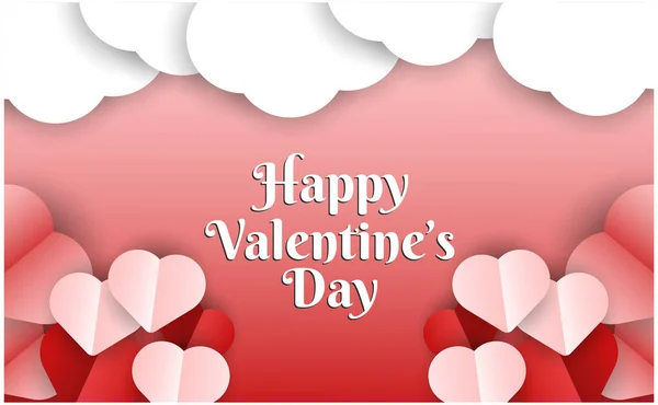 バレンタインデー特別グリーティングカードデザインポスターやバナー 雲と愛やハートアイコンと赤と白の色でヘッダーのための幸せなバレンタインデーの販売 — ストックベクタ