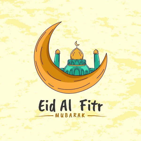 Eid Fitr Design Saudação Estilo Desenhado Mão Com Mesquita Minimalista — Vetor de Stock