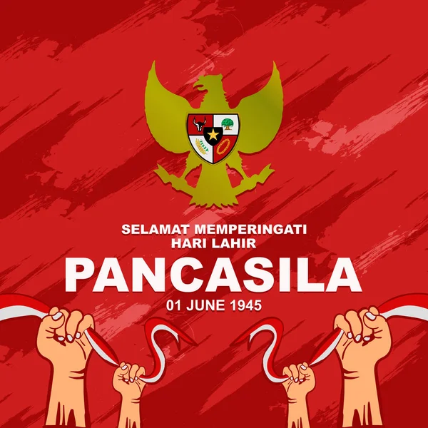 Mutlu Pancasila Günleri Haziran Endonezya Ulusal Bayramı Garuda Dekorasyonlu Karşılama — Stok Vektör