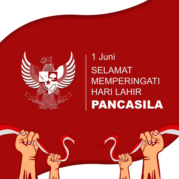 Mutlu Pancasila Günleri Haziran Endonezya Ulusal Bayramı Garuda Dekorasyonlu Karşılama — Stok Vektör