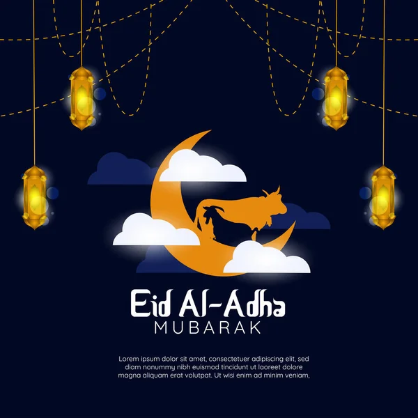 Eid Adha Cartão Saudação Com Ovelhas Sacrificiais Vacas Decorado Com — Vetor de Stock