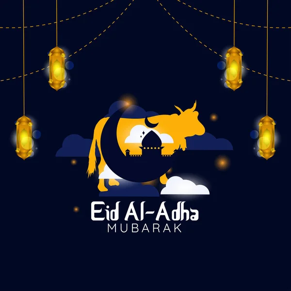 Aïd Adha Carte Vœux Avec Brebis Vaches Sacrificielles Décoré Avec — Image vectorielle