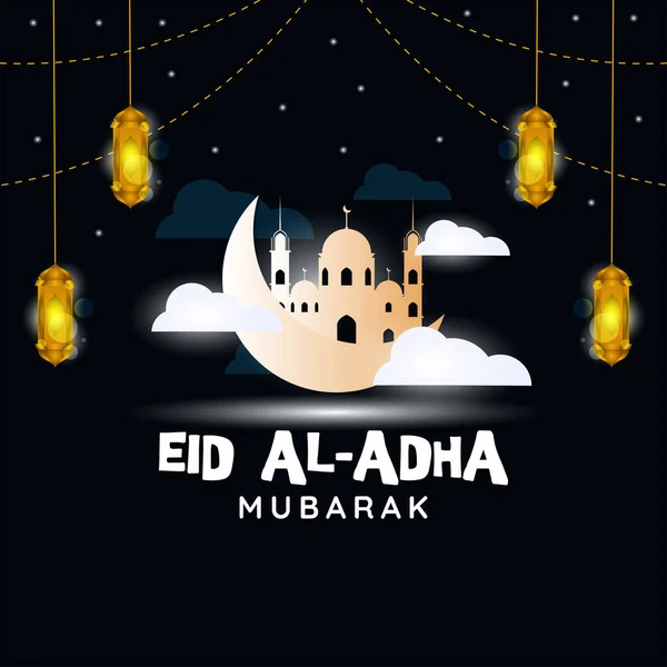 Feliz Eid Adha Cartão Saudação Postagem Mídia Social Com Lua — Vetor de Stock
