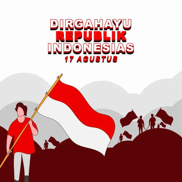 Indonesien Självständighetsdagen Gratulationskort Design Augusti Illustration Design Med Indonesiska Flagga — Stock vektor