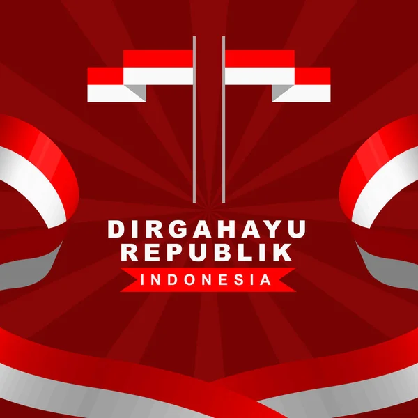 Dzień Niepodległości Indonezji Sierpnia Projekt Kartki Wstążką Czerwono Białą Flagą — Wektor stockowy