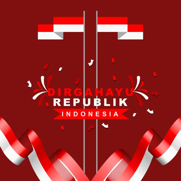 Indonésia Dia Independência Agosto Projeto Cartão Saudação Com Fita Bandeira — Vetor de Stock