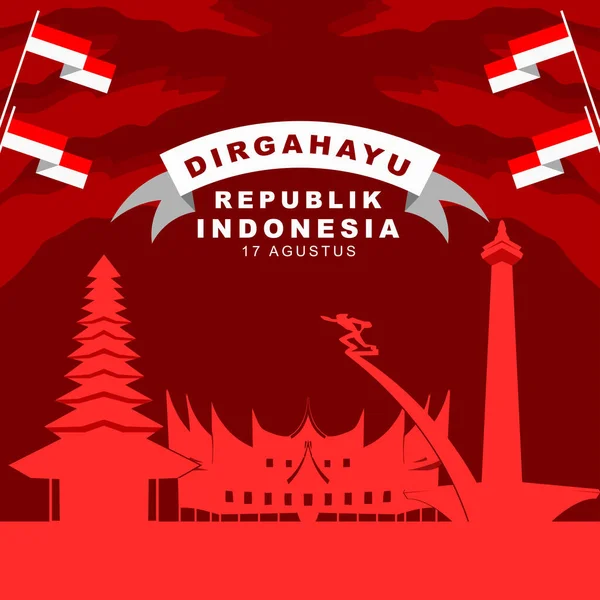 Dzień Niepodległości Indonezji Sierpnia Kartka Życzeniami Post Social Media Sztandar — Wektor stockowy