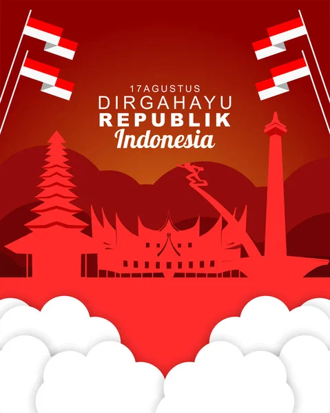 Indonesië Onafhankelijkheidsdag Augustus Wenskaart Social Media Post Banner Poster Flat — Stockvector
