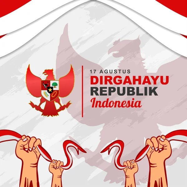 Indonesia Giorno Dell Indipendenza Agosto Disegno Saluto Con Nastro Bandiera — Vettoriale Stock