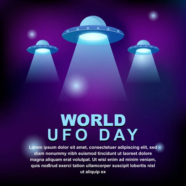 Dünya Ufo Günü Temmuz Arka Planda Ufo Poster Tebrik Kartı — Stok Vektör