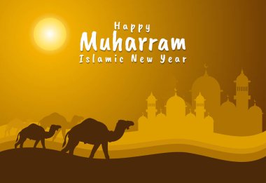 Mutlu İslami yıllar, tebrik kartı afişi ve poster tasarımı illüstrasyonu