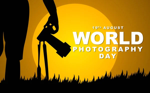 Dünya Fotoğrafçılık Günü Ağustos Fotoğrafçı Silueti Tasarımı — Stok Vektör