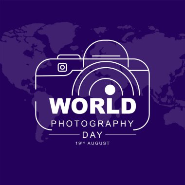 Dünya fotoğrafçılık günü, 19 Ağustos 'ta, sanat tarzı tebrik kartı tasarımı. Vektör illüstrasyonu