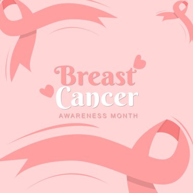 Göğüs kanseri farkındalığı ayı Ekim ayında kutlanır. Pembe kurdeleli ve kadın göğsü şekilli poster tasarımı. Vektör illüstrasyon tasarımı