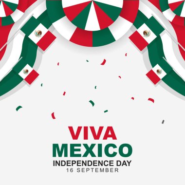 Viva Mexico Bağımsızlık Günü her yıl 16 Eylül 'de kutlanır. Bağımsızlık Günü tebrik kartı posteri. Vektör illüstrasyon tasarımı