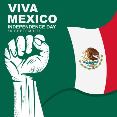 Viva Mexico Bağımsızlık Günü her yıl 16 Eylül 'de kutlanır. Bağımsızlık Günü tebrik kartı posteri. Vektör illüstrasyon tasarımı