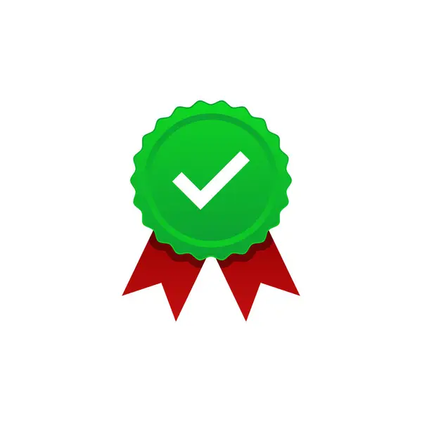 Medalla Premio Roseta Verde Con Etiqueta Marca Verificación Concepto Calidad Gráficos vectoriales