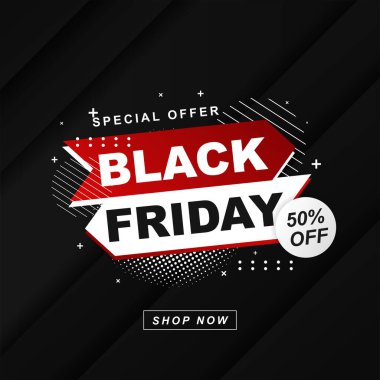 Kara Cuma indirimi, indirimli afiş, poster ve sosyal medya posta şablonu tasarımı. Vektör illüstrasyonu