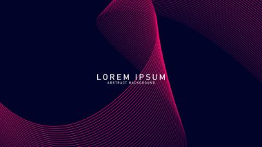 Koyu mavi arka planda soyut parlak dalga çizgileri. Dinamik dalga deseni. Modern dalgalı hatlar. Gelecekçi teknoloji konsepti. Pankart, poster, kapak, broşür, broşür, web sitesi