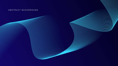 Parlayan dalga çizgileri olan koyu mavi bir arka plan. Fütürist arka plan modern konsept teknolojisi. Vektör illüstrasyonu