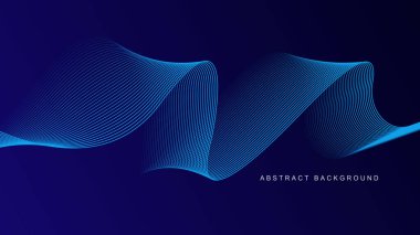 Parlayan dalga çizgileri olan koyu mavi bir arka plan. Fütürist arka plan modern konsept teknolojisi. Vektör illüstrasyonu