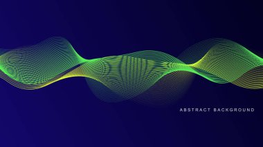 Parlayan dalga çizgileri olan koyu mavi bir arka plan. Fütürist arka plan modern konsept teknolojisi. Vektör illüstrasyonu
